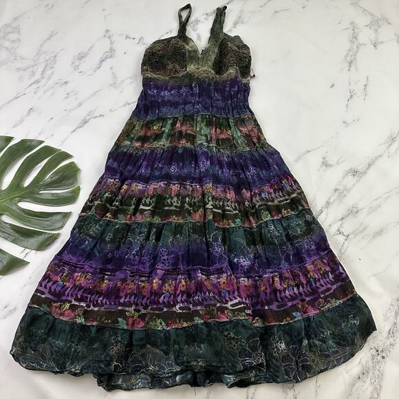 Kaaku Dresses & Skirts - Kaaku Womens Vintage 90s Boho Festival Midi Dress Size M Purple Green Tie Dye